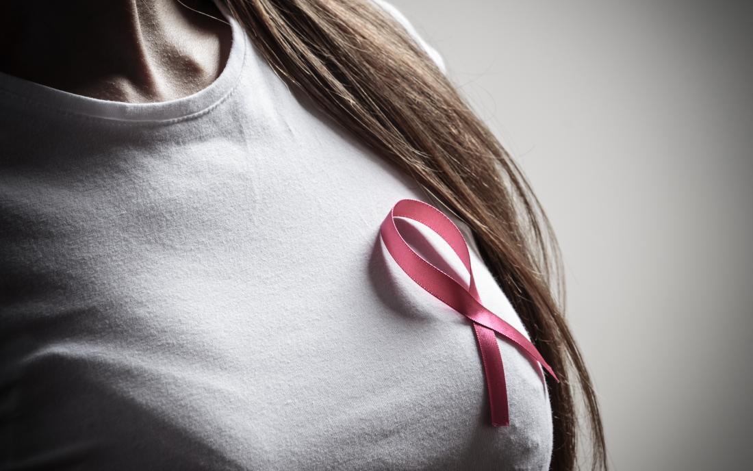 woman with breast cancer awareness ribbon