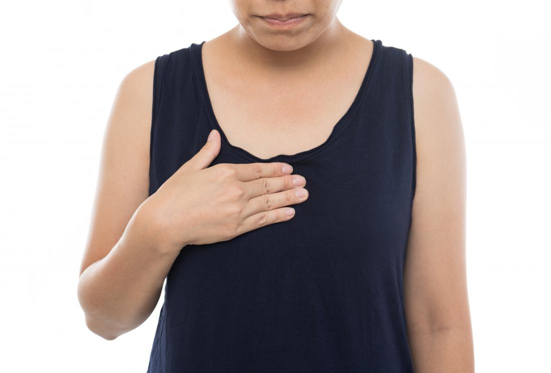 Woman holding her chest due to acid reflux