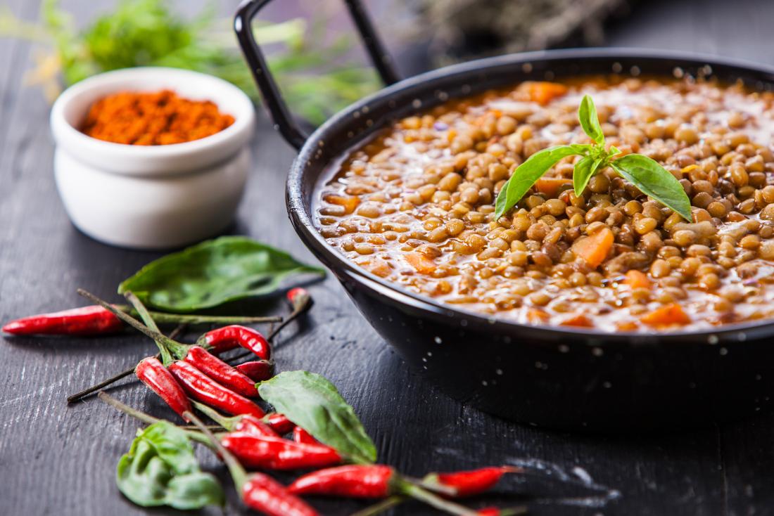 Split pea and lentil stew or curry with chillis