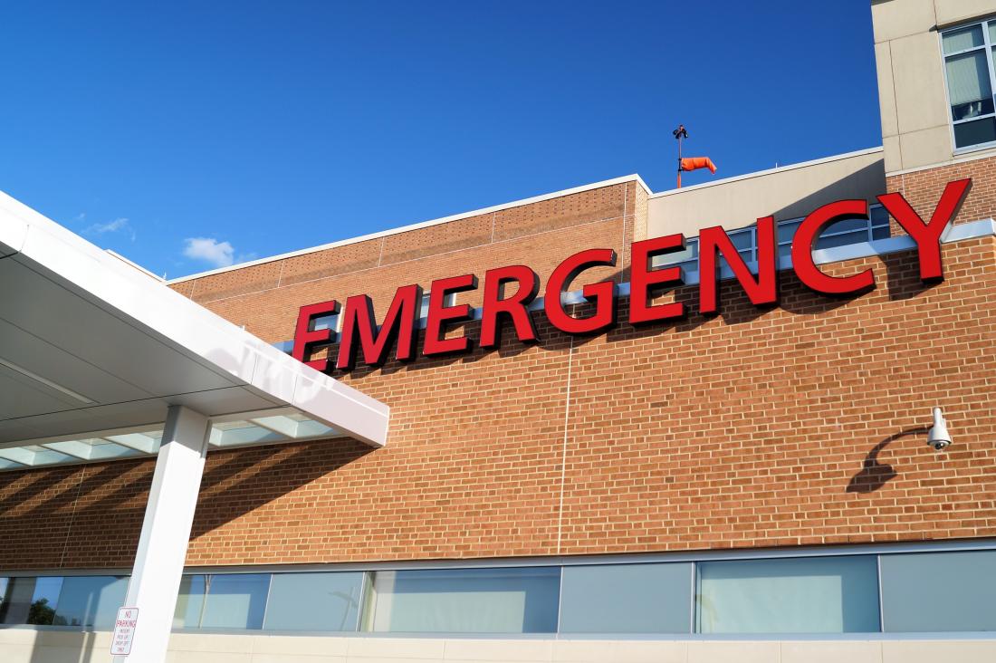 close up of emergency sign on hospital