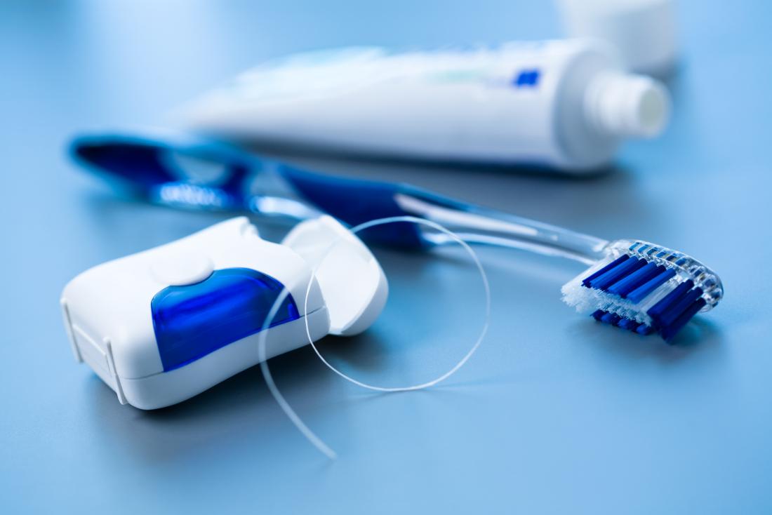 Toothbrush, toothpaste, and dental floss for healthy gums and teeth