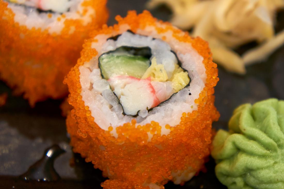 Tobiko fish roe in sushi
