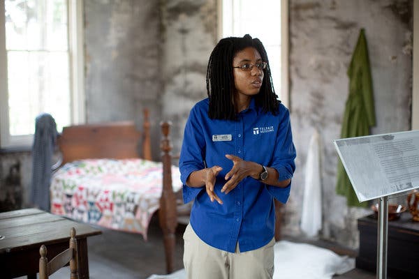 Lacey Wilson leads tours of the Owens-Thomas House in Savannah, Ga., which recently added “and Slave Quarters” to its name. 