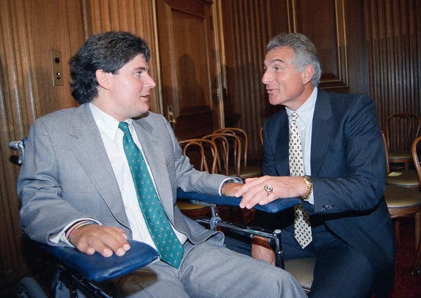 Nick Buoniconti with his son Marc in 1989. Marc&rsquo;s paralysis from a college football injury inspired his father to help found the Miami Project to Cure Paralysis, which conducts research on brain and spinal cord injuries.