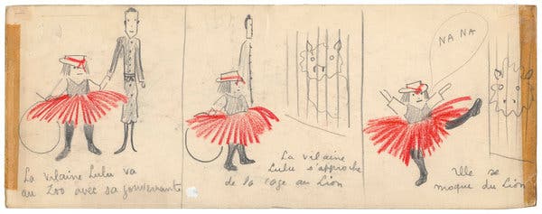 Original sketches by Yves Saint Laurent of his comic creation, La Vilaine Lulu.