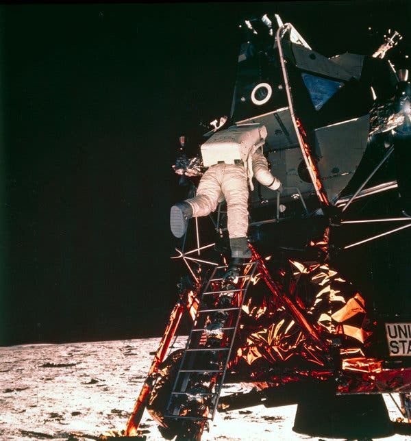 Buzz Aldrin became the second man to walk on the moon after he stepped off this ladder on July 20, 1969. 