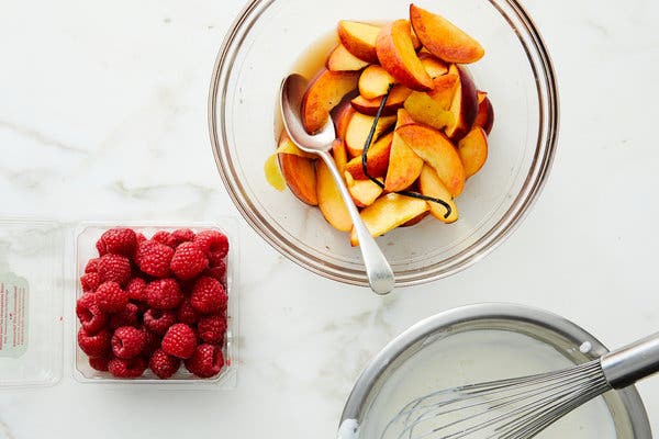 In season at the same time, peaches and raspberries are a fairly intuitive combination.