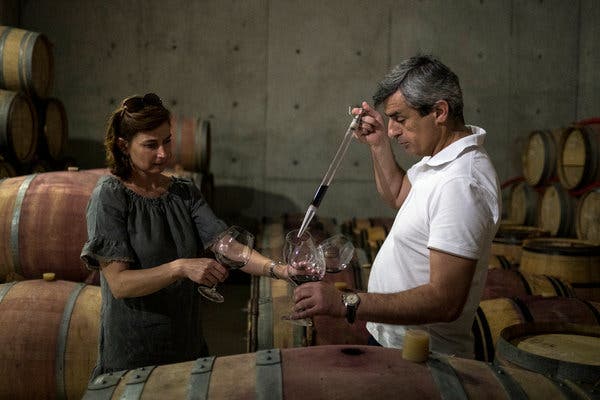 Luis Seabra, who is making some of the Douro’s most compelling table wines, draws a sample for his wife, Natália Jessa.