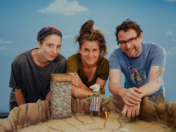 From left, Ozlem Akturk, Rachel Larsen and Adam Reid are the creators of “The Tiny Chef,” making the videos in a studio in Glendale, Calif.