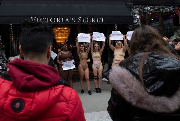 Demonstrators outside a Victoria’s Secret in London last year urged the fashion industry to increase diversity.
