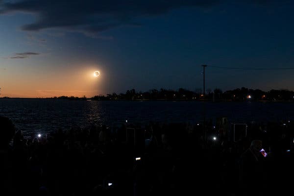 The solar eclipse that Mr. Overbye missed, viewed from Gomez Lake Natural Park outside Buenos Aires.