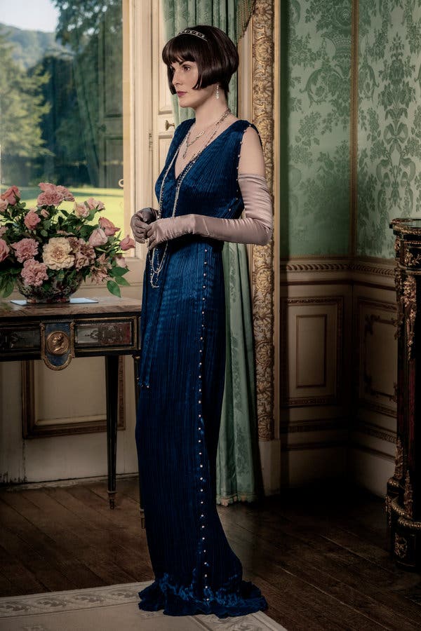 Ms. Dockery, as Lady Mary, wearing a version of a Fortuny Delphos gown devised by Ms. Robbins.