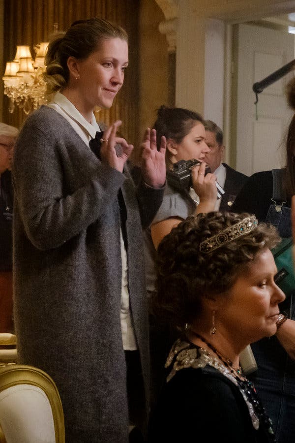 Left, Anna Mary Scott Robbins, the movie&rsquo;s costume director, on the &ldquo;Downton Abbey&rdquo; set.