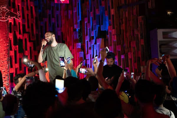 The rapper 4LFA performing at an open-air nightclub in Gammarth, a suburb of Tunis packed with bars. 