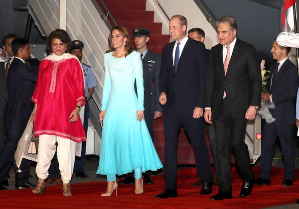 Prine William and Catherine, Duchess of Cambridge, arrive at Kur Khan airbase in Rawalpindi.