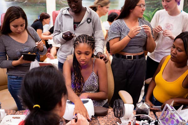 Jayla Sheffield, 15, getting her nails before her “quincenegra” in Pomona, Calif.
