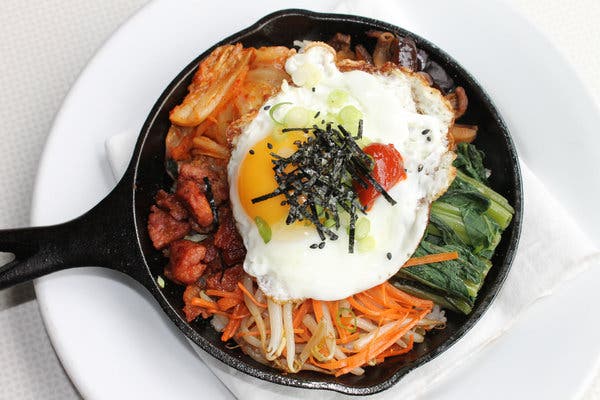 Koko Head Cafe’s Breakfast Bibimbap, with locally produced ong choy, kimchi and egg.