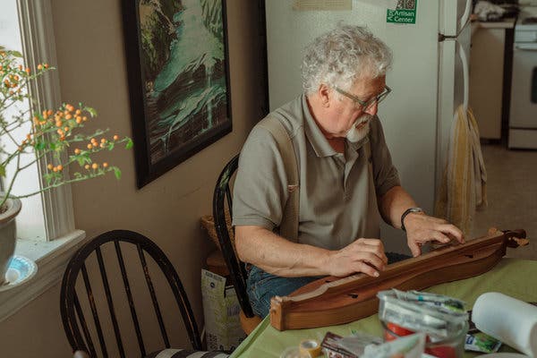 Doug Naselroad, a master artisan, plays a mountain dulcimer in his Hindman apartment that he made as an exact reproduction of one created in 1928 by James Edward &ldquo;Uncle Ed&rdquo; Thomas. Mr. Naselroad is a founder of Culture of Recovery, which teaches traditional instrument making to adults rebounding from addiction.