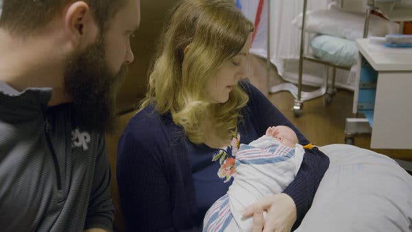 Ms. Gobrecht and her husband, Drew, with their son, Benjamin, who was born by cesarean section in November at the Hospital of the University of Pennsylvania