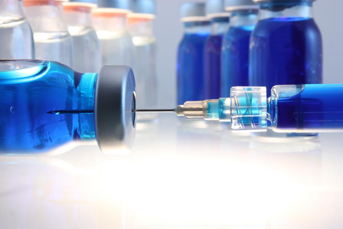 syringes with blue liquid