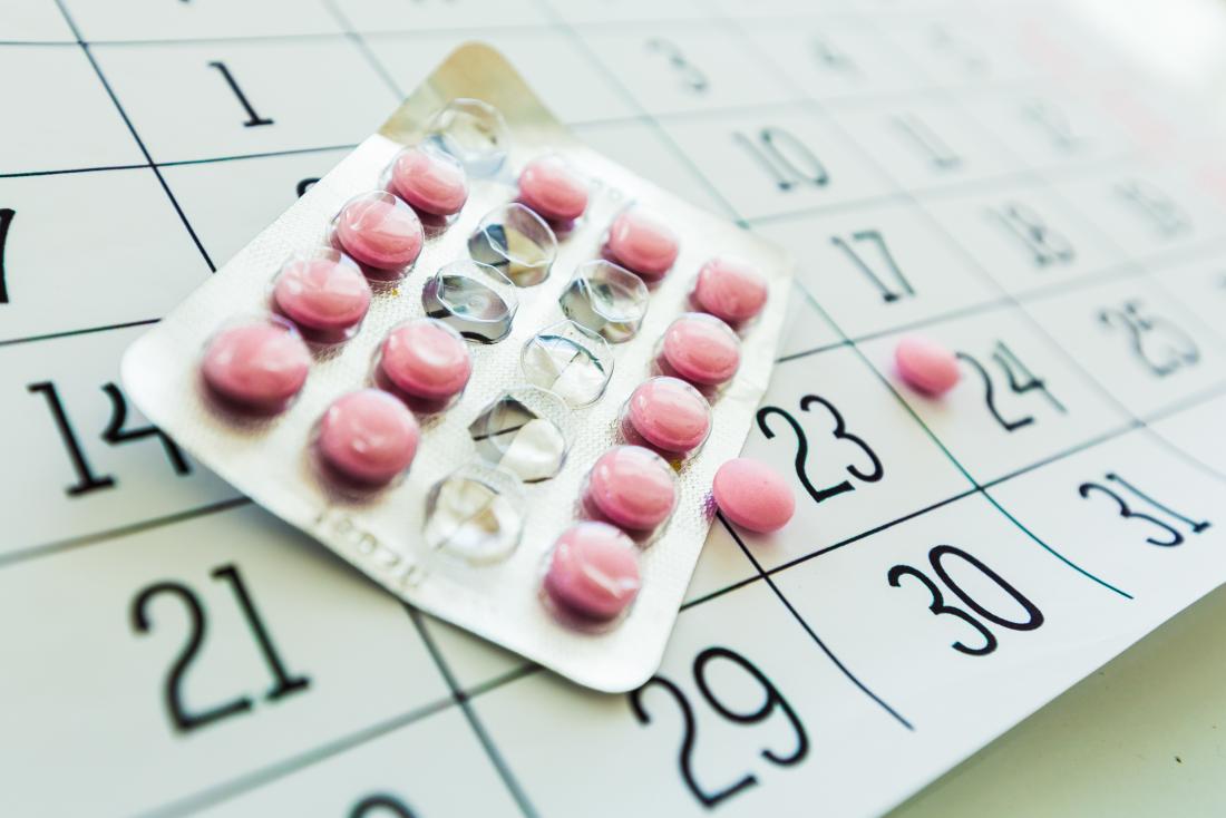 Birth control pill on a calendar 