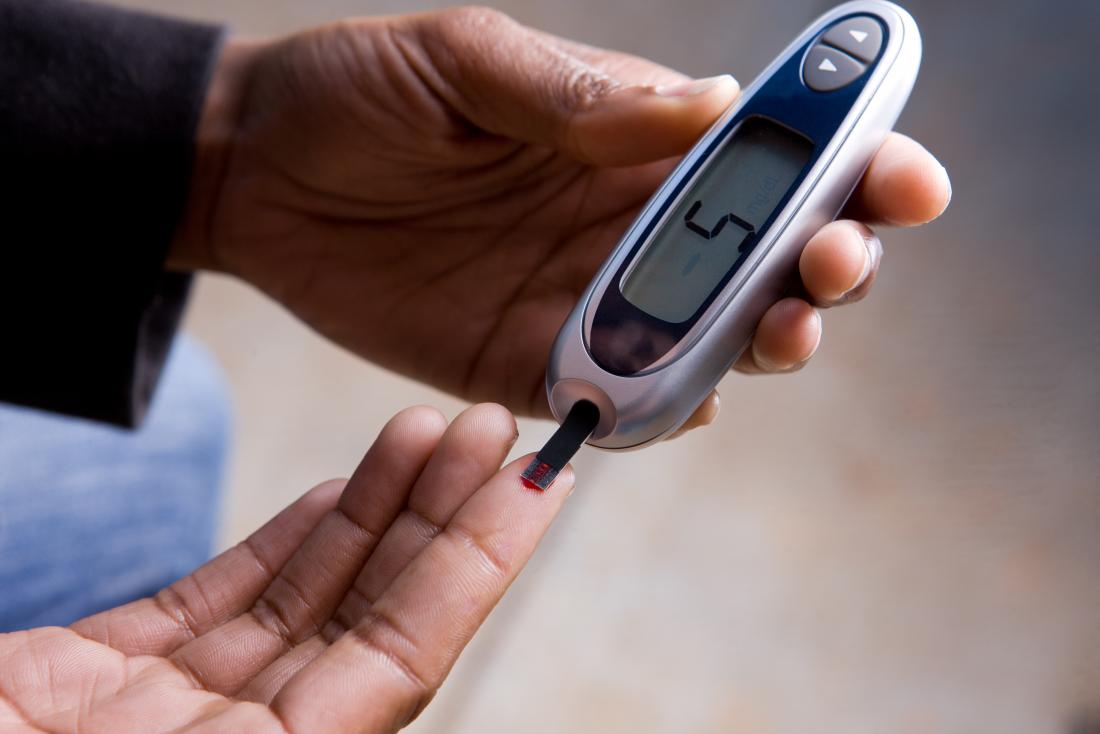 person with diabetes using glucometer to measure blood sugar levels