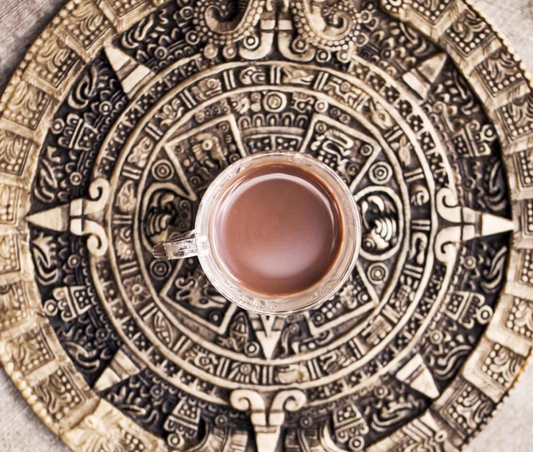 mug of hot chocolate on mayan backdrop