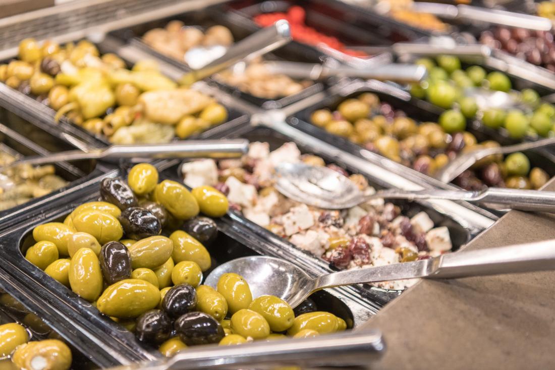 Olives and Mediterranean food in buffet 