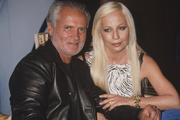 Gianni and Donatella Versace at the introduction of Blonde, their new fragrance, circa 1996.