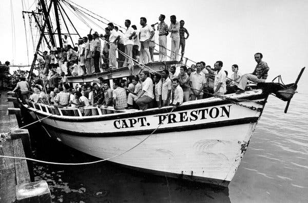 Cuban refugees aboard the Capt. Preston in 1980.