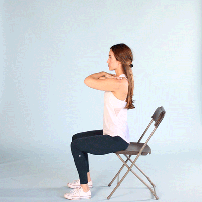 chair stand exercise and stretch gif.