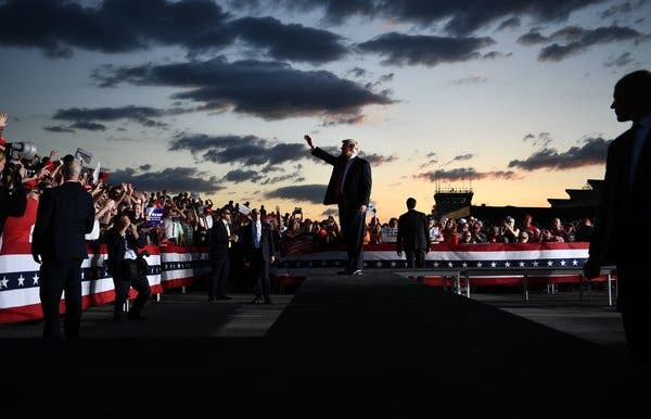 President Trump waving to supporters at Williamsport Regional Airport in Montoursville, Pa., after a rally last month. 