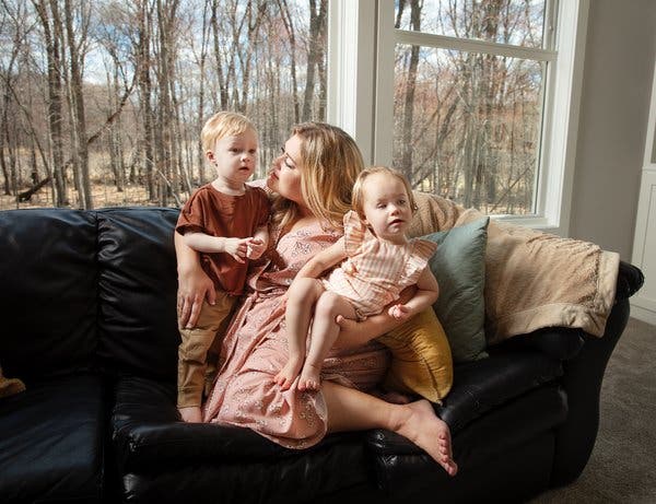 Chelsea Ritchie and her twins in Ham Lake, Minn.