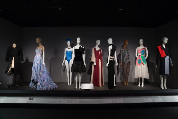 One of Mr. McGee&rsquo;s designs, a black evening dress, fourth from the left, was on display in 2016 and 2017 at the Museum at F.I.T for an exhibit on black fashion designers.