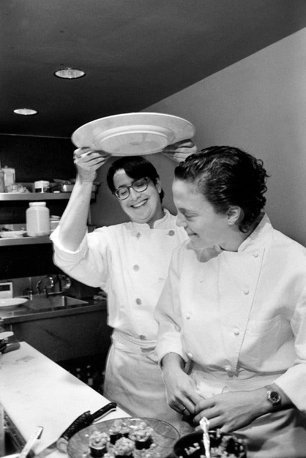 Ms. Gilmore with her fellow chef Traci Des Jardins. She welcomed new methods while holding on tightly to traditional ones.