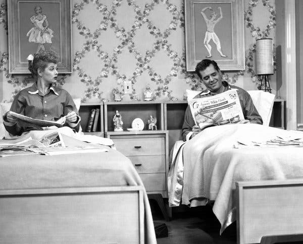  The his-and-hers bedroom backdrop during the Ricardos’ antics on “I Love Lucy,” in the 1950’s, might have been one of the first times many saw a married couple in separate beds, but it is not an unusual concept for happy sleeping.