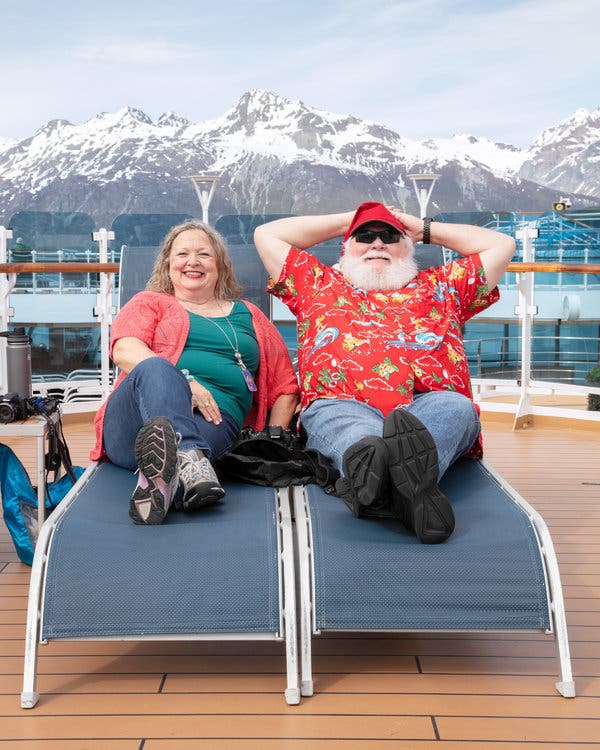 Santa Jim Lunn and his wife Annette take it easy on the top deck.