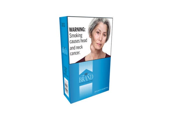 Neck tumors are among the health risks depicted on proposed warnings that would be required on cigarette packages.