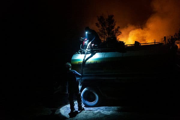 Firefighters used tanker trucks to battle peatfield blazes in Kalimantan.