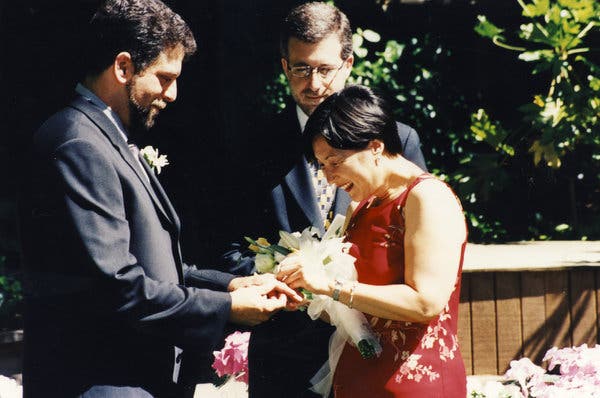 Cathy Quon and Joel Klein at their 2002 wedding, which was held in the backyard of their home at the time, in San Mateo, Calif. 