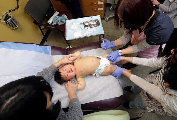 A baby in Seattle receiving a vaccine for measles, mumps and rubella earlier this year.