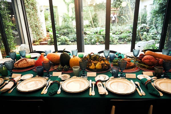 De Libran foraged her garden for the fruits and vegetables that she used as centerpieces for the table. Another guest, Kira Faiman, supplied the napkin rings and beaded placemats from her tabletop accessories line, Von Gern Home.