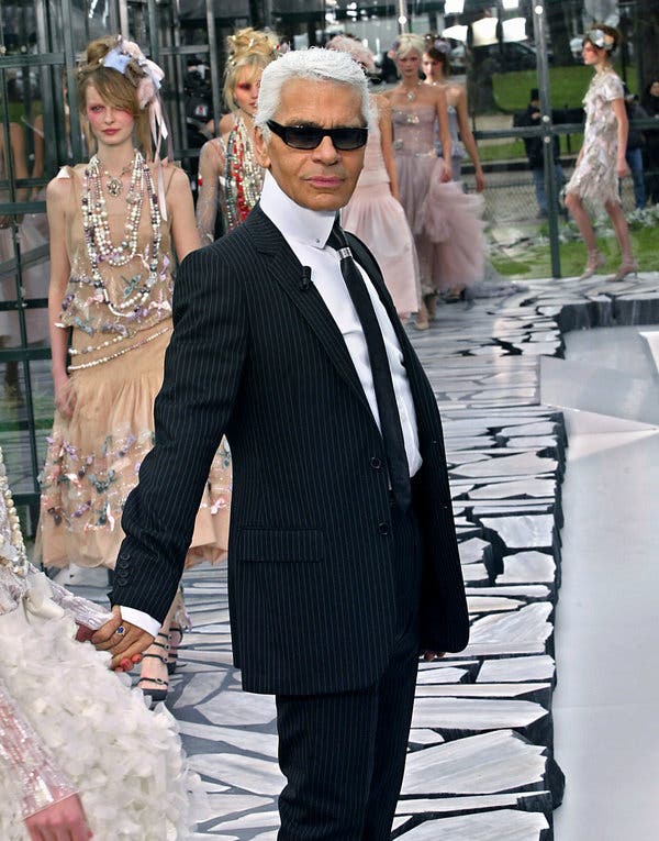 Karl Lagerfeld at his Chanel spring 2003 haute couture show.