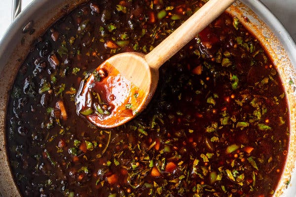 The sauce for the ribs, which incorporates ginger, jalape&ntilde;o, cilantro and pomegranate juice.