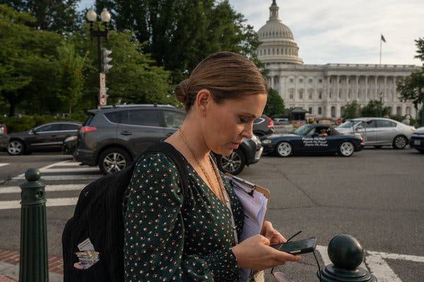 Ms. Milano checks her email and Twitter mentions between meetings with politicians in Washington.