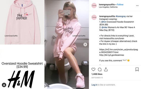 A screenshot from a post on @lorengrayoutfits, an Instagram closet account dedicated to the 17-year-old singer and beauty influencer Loren Gray.
