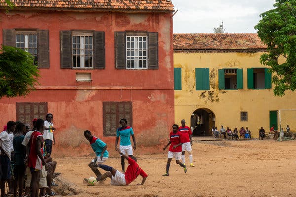 Crowds gathered to watch a Sunday soccer match on Gor&eacute;e Island.