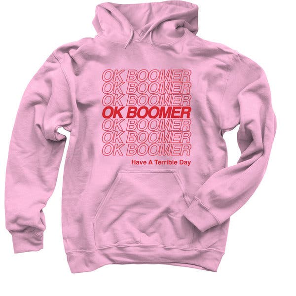 Shannon O’Connor’s OK BOOMER hoodie.