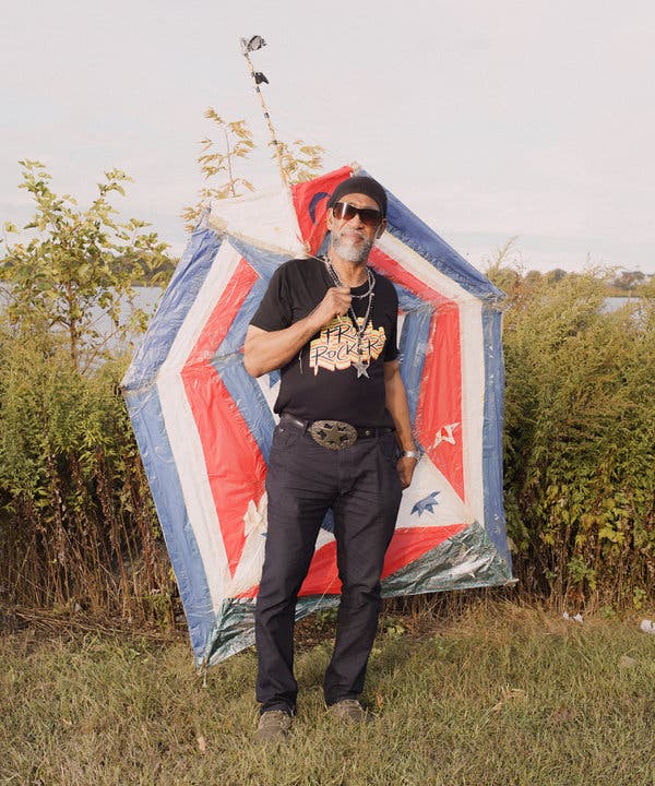 DJ Kool Herc with one of his handmade kites. He’s been flying them in the Bronx since the 1960s.