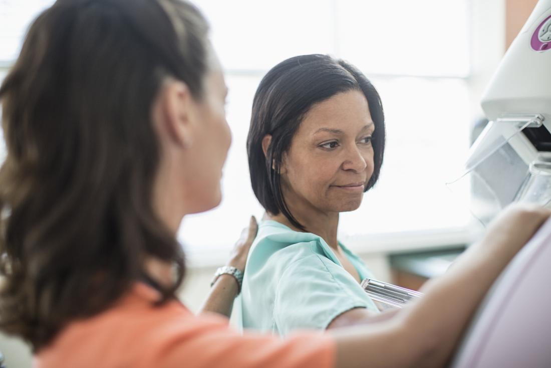 woman undergoing a mammogram